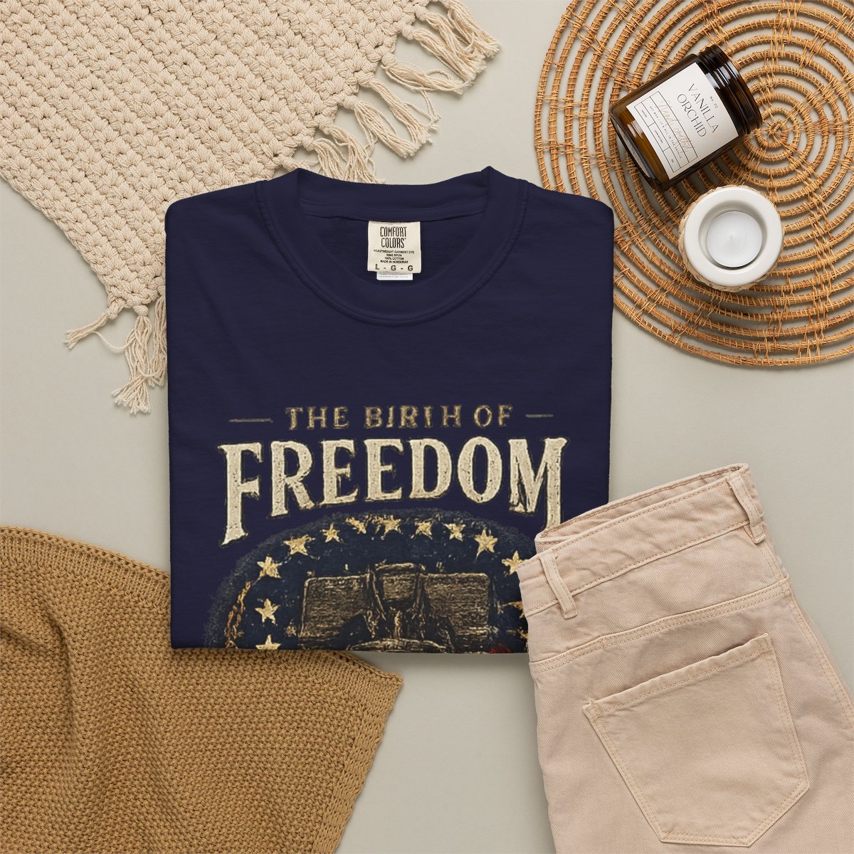 The Birth of Freedom 1776 Shirt, Retro America Tee, Vintage USA Flag T-Shirt, Liberty Bell Graphic Tee, Fourth of July Shirt, - True Navy product photo | MR7ART