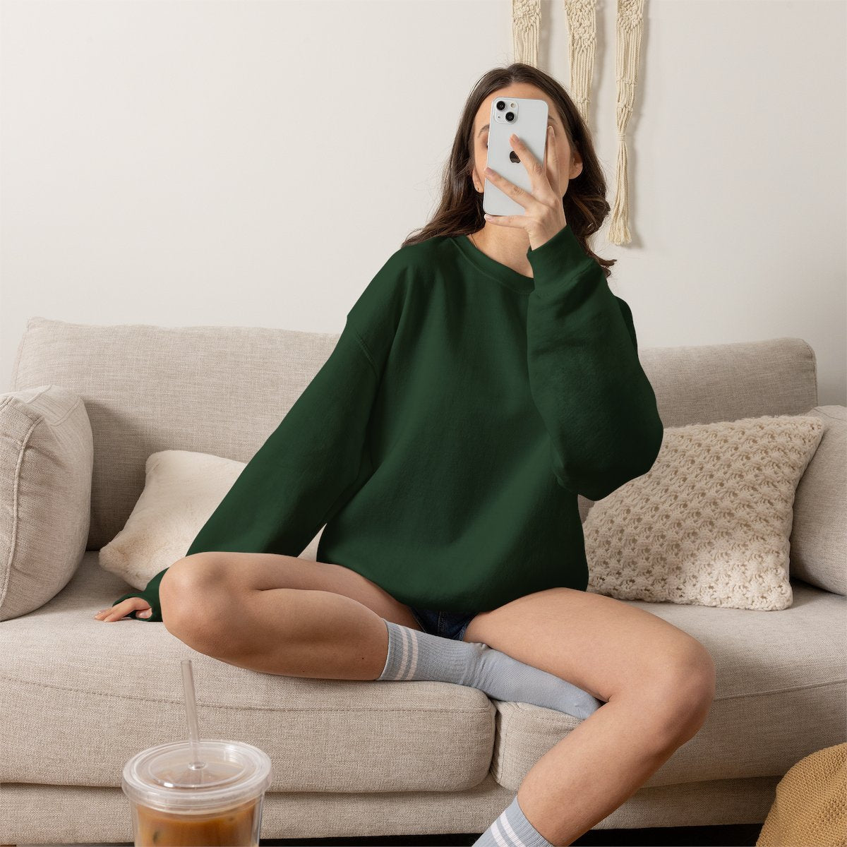 Thanksgiving Matching Sweatshirt - Forest Green worn by a model | MR7ART