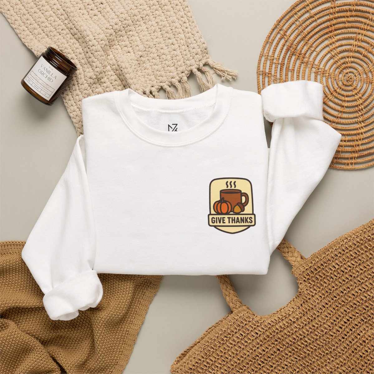 Thanksgiving Sweatshirt - White folded flat lay | MR7ART