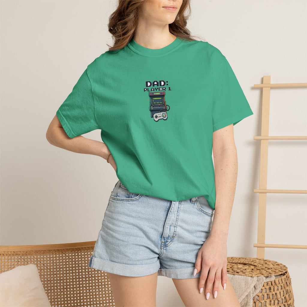 Dad Player 1 Retro Handheld Game T-shirt - Island Green product photo | MR7ART