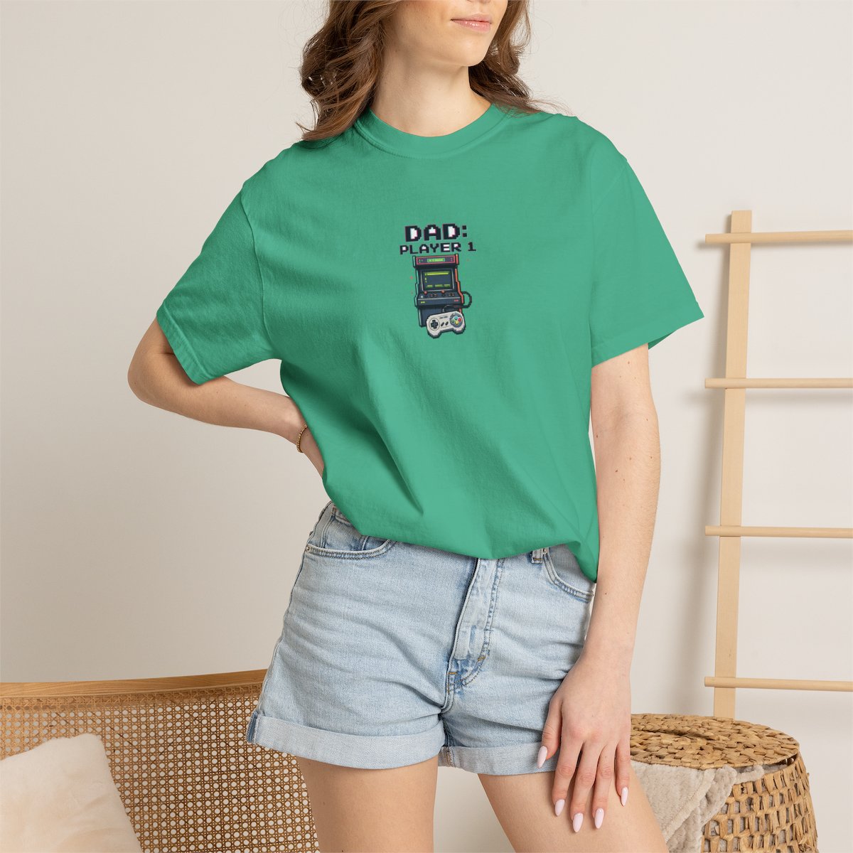 Dad Player 1 Retro Handheld Game T-shirt - Island Green product photo | MR7ART