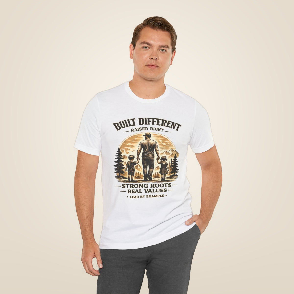 Built Different Raised Right shirt - White worn by a model | MR7ART