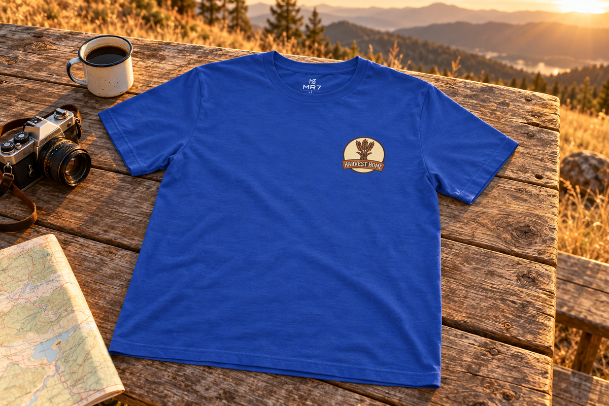 Thanksgiving Tee t-shirt on a rustic wooden table outdoors