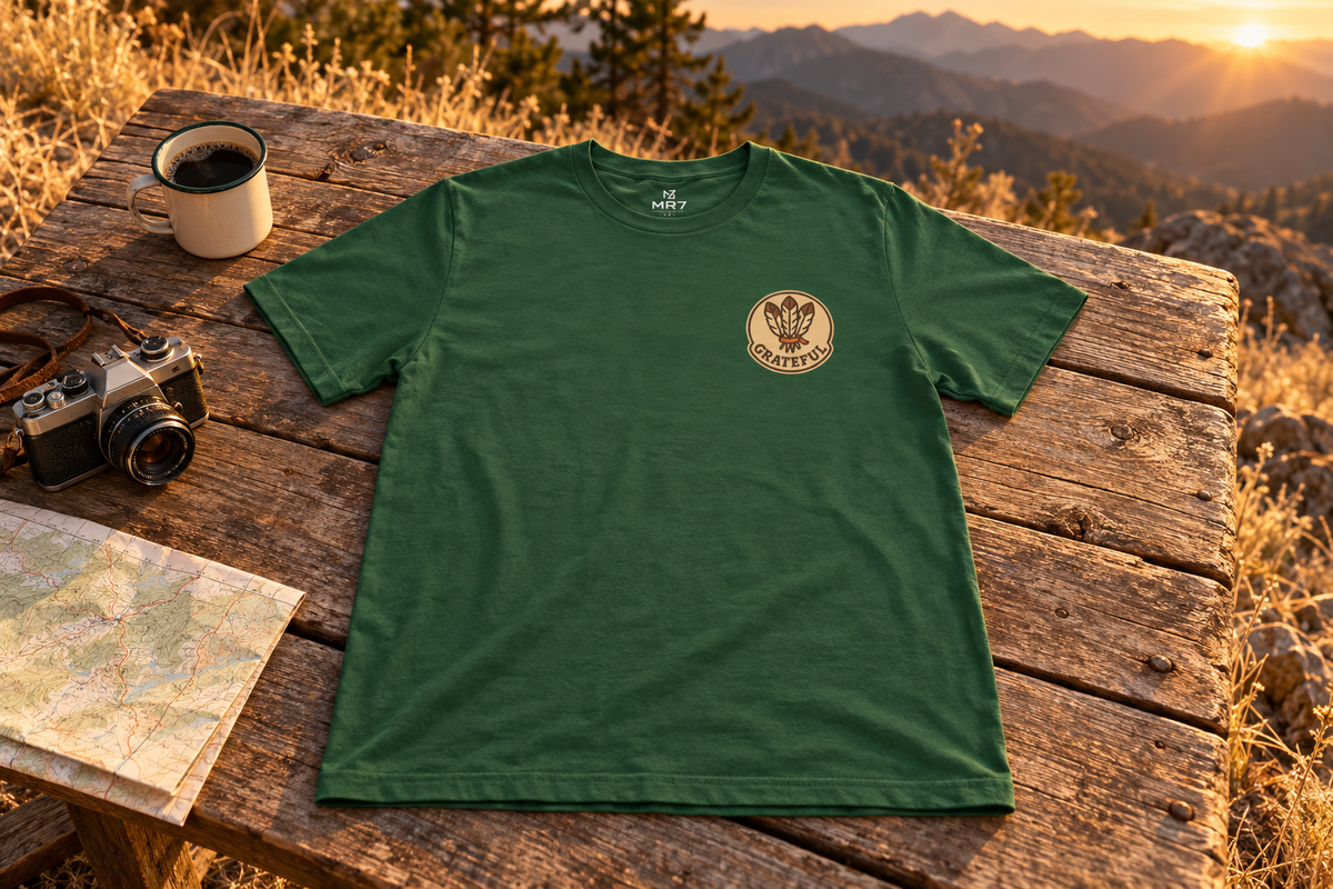 Thanksgiving Hostess Gift Tee t-shirt on a rustic wooden table outdoors