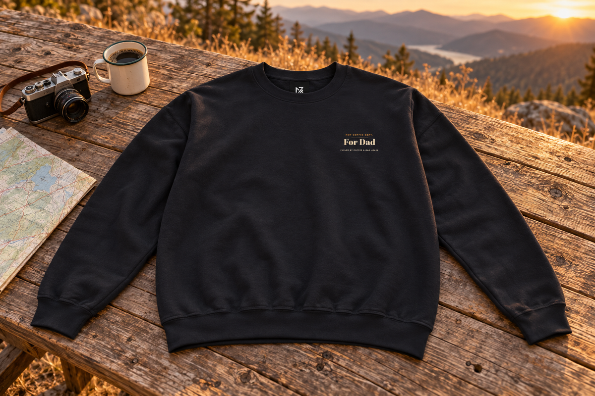 Dad Gift Sweatshirt crewneck sweatshirt on a rustic wooden table outdoors