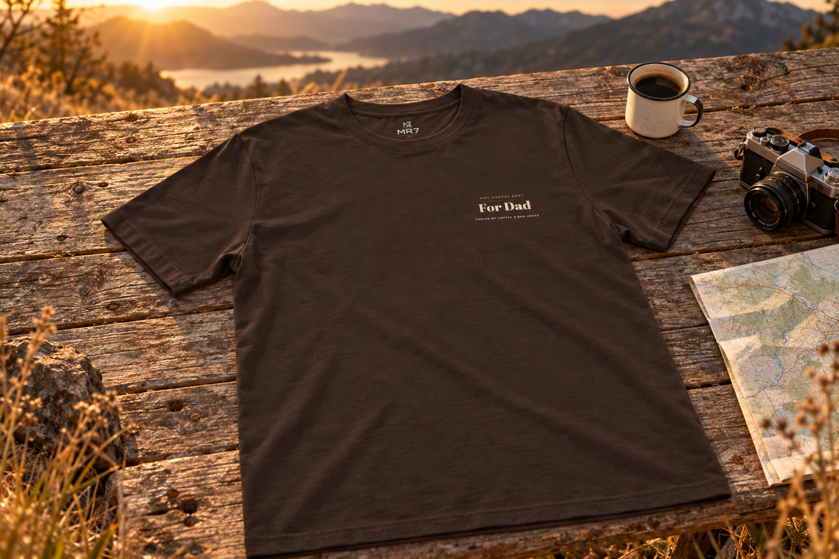 Dad Gift Tee t-shirt on a rustic wooden table outdoors