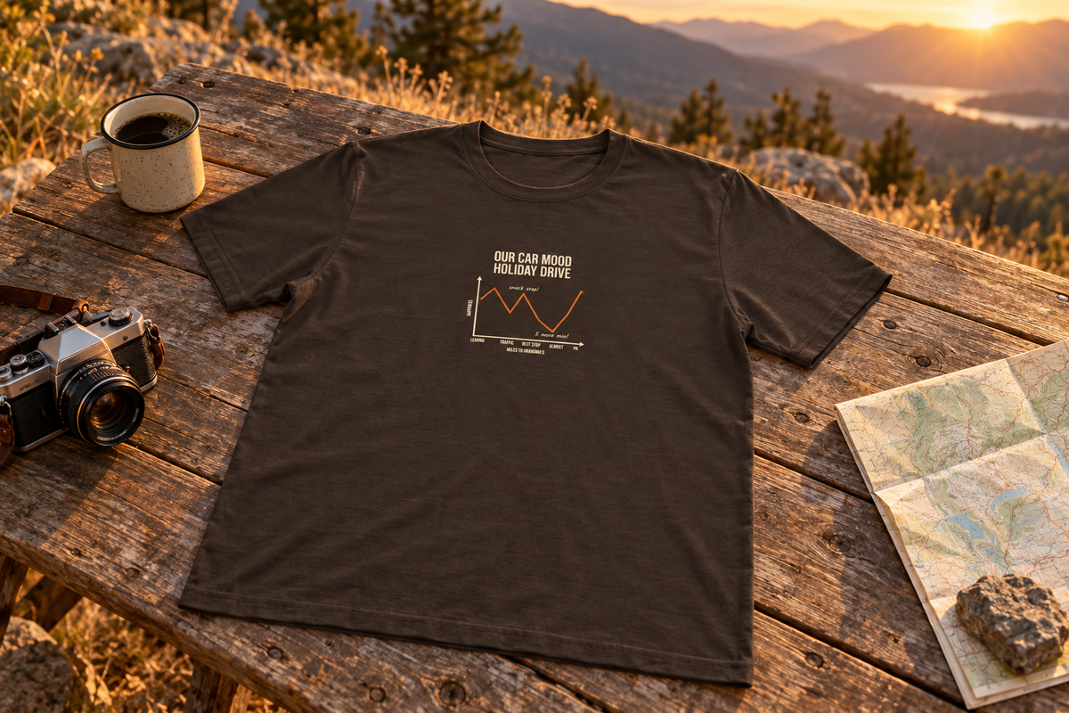 Funny Graph Shirt Tee t-shirt on a rustic wooden table outdoors