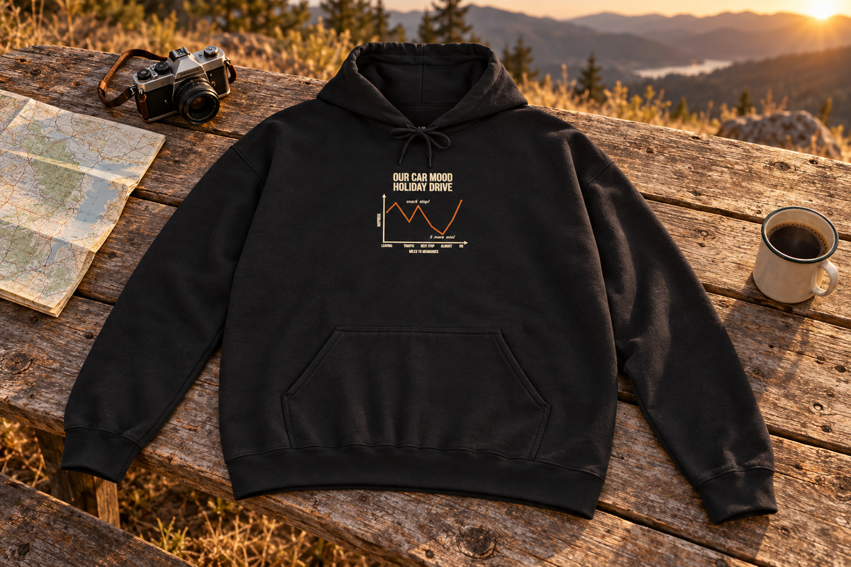 Funny Graph Shirt Hoodie hooded sweatshirt on a rustic wooden table outdoors