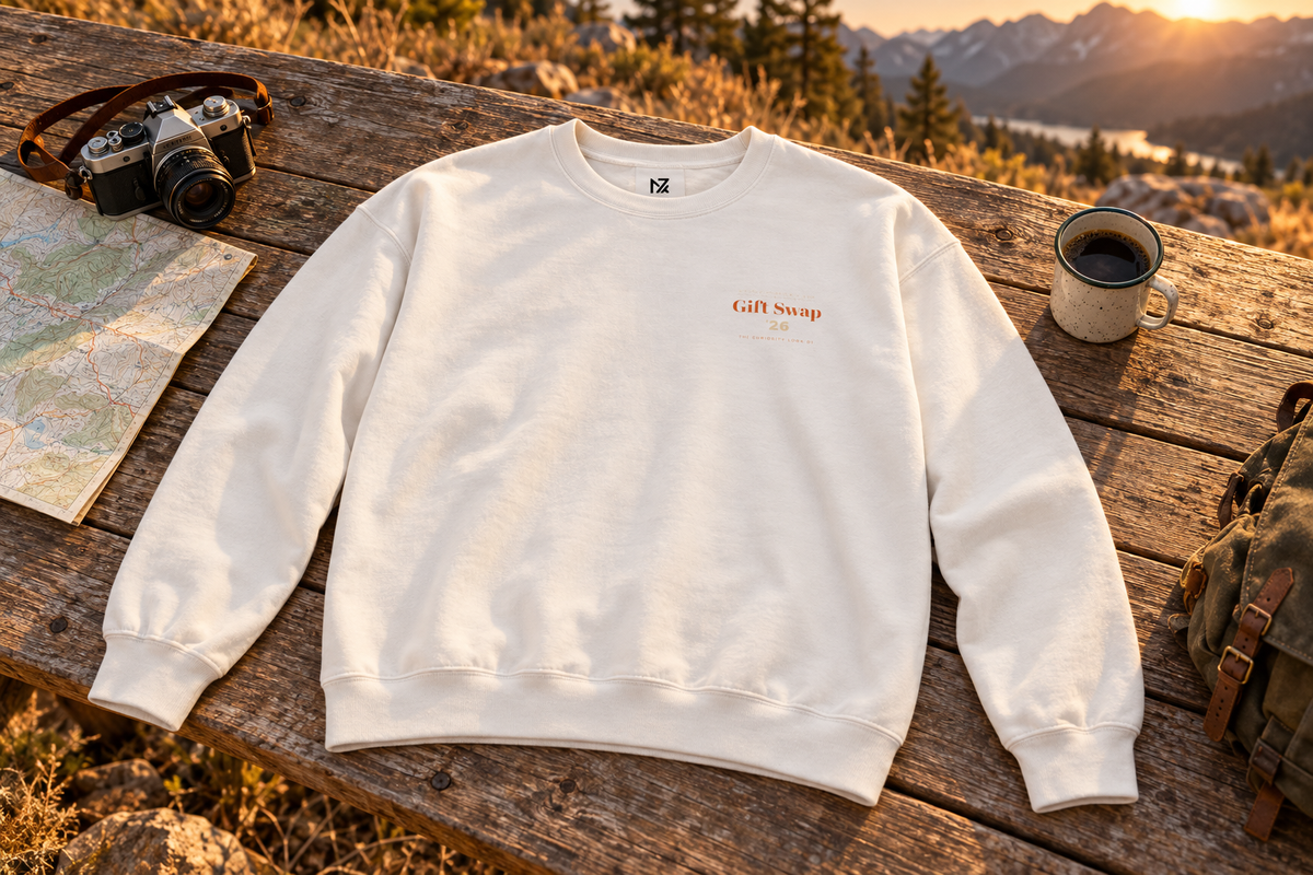 Secret Santa Sweatshirt crewneck sweatshirt on a rustic wooden table outdoors
