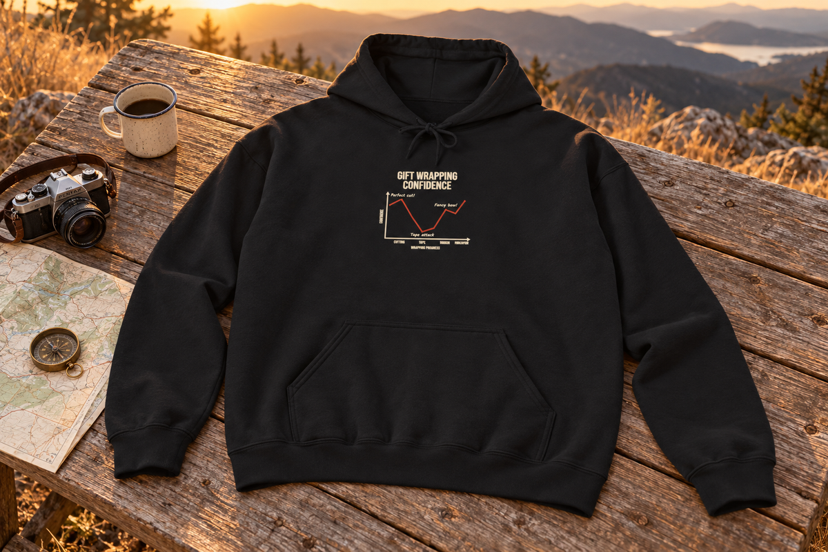 Funny Graph Shirt Hoodie hooded sweatshirt on a rustic wooden table outdoors