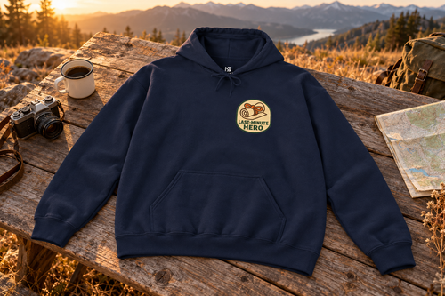 Last-Minute Gift Hoodie hooded sweatshirt on a rustic wooden table outdoors
