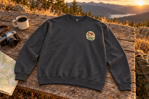 Last-Minute Gift Sweatshirt crewneck sweatshirt on a rustic wooden table outdoors